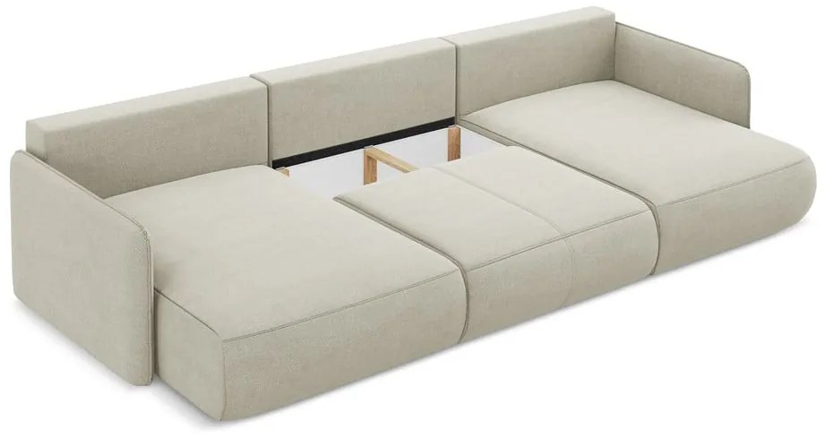 Divano angolare color crema allungabile/con contenitore Nanea – Makamii