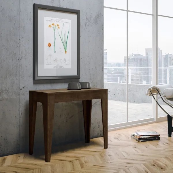 Consolle Allungabile 90x42 cm Isotta Noce da 14 posti lunghezza Fino a 3,02 metri