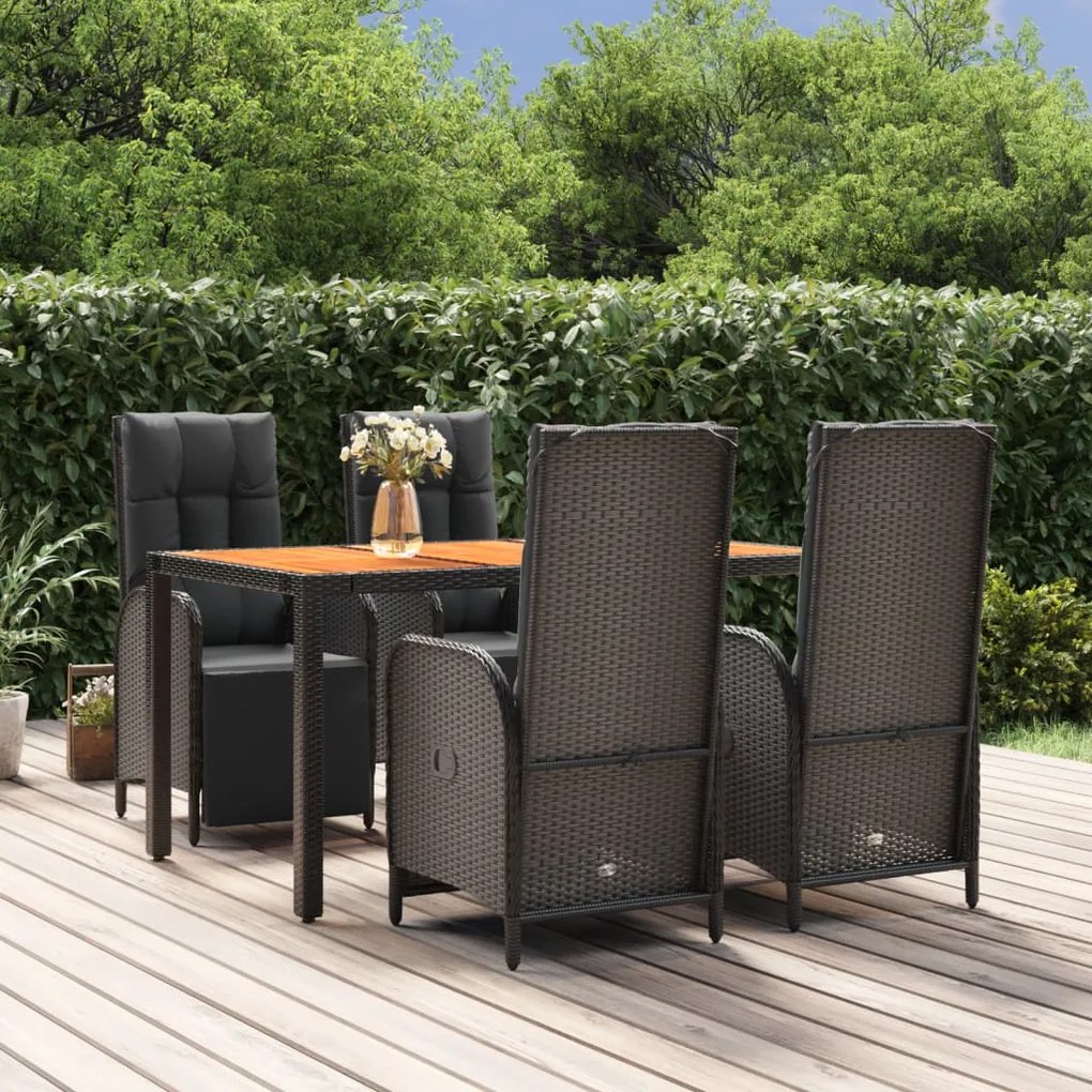 Set Da Pranzo Da Giardino 5 Pz Nero Con Cuscini İn Polyrattan /