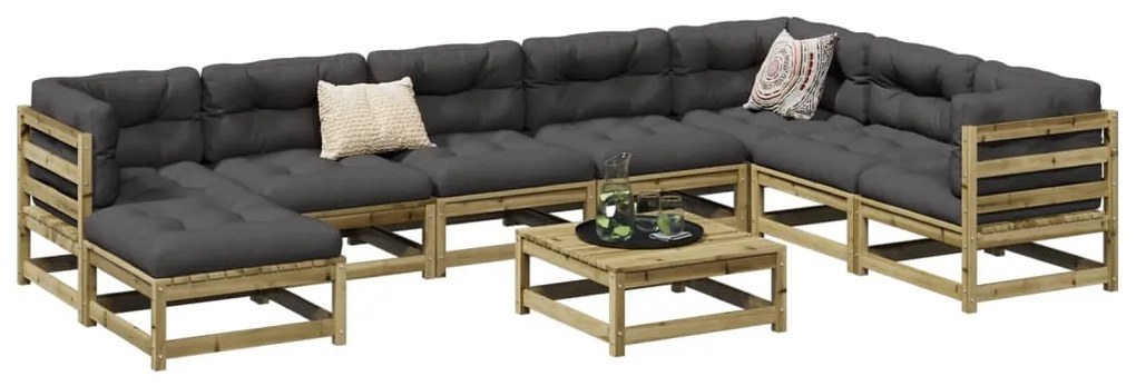 Set divani da giardino 9pz con cuscini legno impregnato di pino