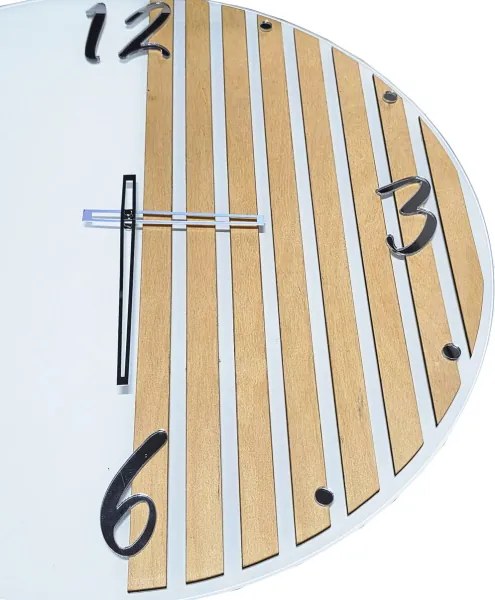 Orologio da Parete moderno 65 cm Vetro Bianco e Rovere