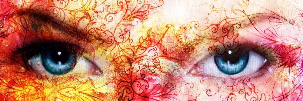 Stampa su tela – Occhi blu con elementi astratti