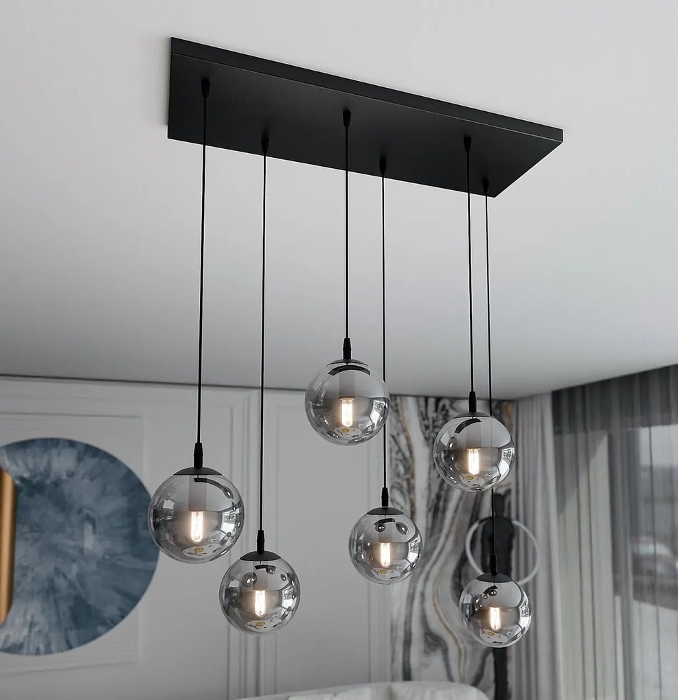 Lampadario a Sospensione in Acciaio e Vetro COSMO 6 Nero 6xE14