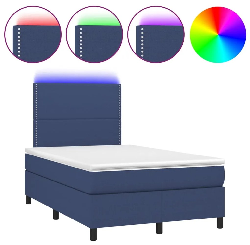 Letto a molle con materasso e led blu 120x190 cm in tessuto