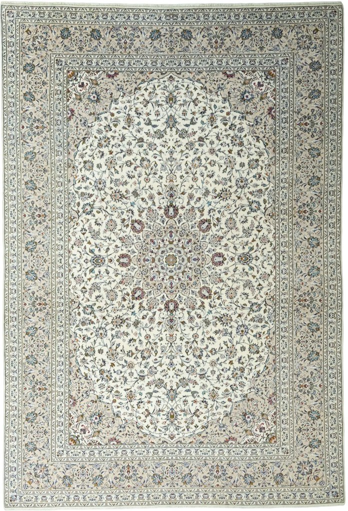Kashan Tappeto 430x290 Beige (Iran) Annodato A Mano