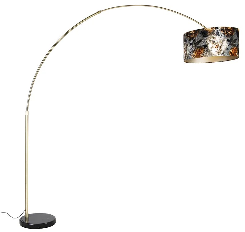 Lampada ad arco in ottone con paralume nero a forma di fiore 50 cm - XXL