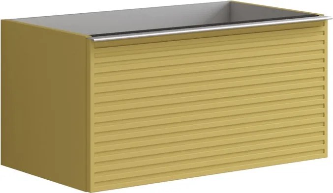 Mobile da bagno sospeso sotto lavabo Pixel stripes 2 cassetti L 80 x H 40 x P 45.5 cm giallo laccato opaco, con maniglia alluminio brillante