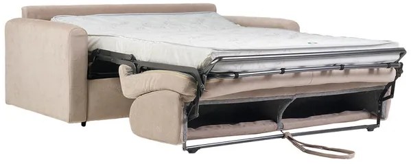 Divano letto 3 posti in tessuto effetto velluto beige con materasso 13 cm LETTO