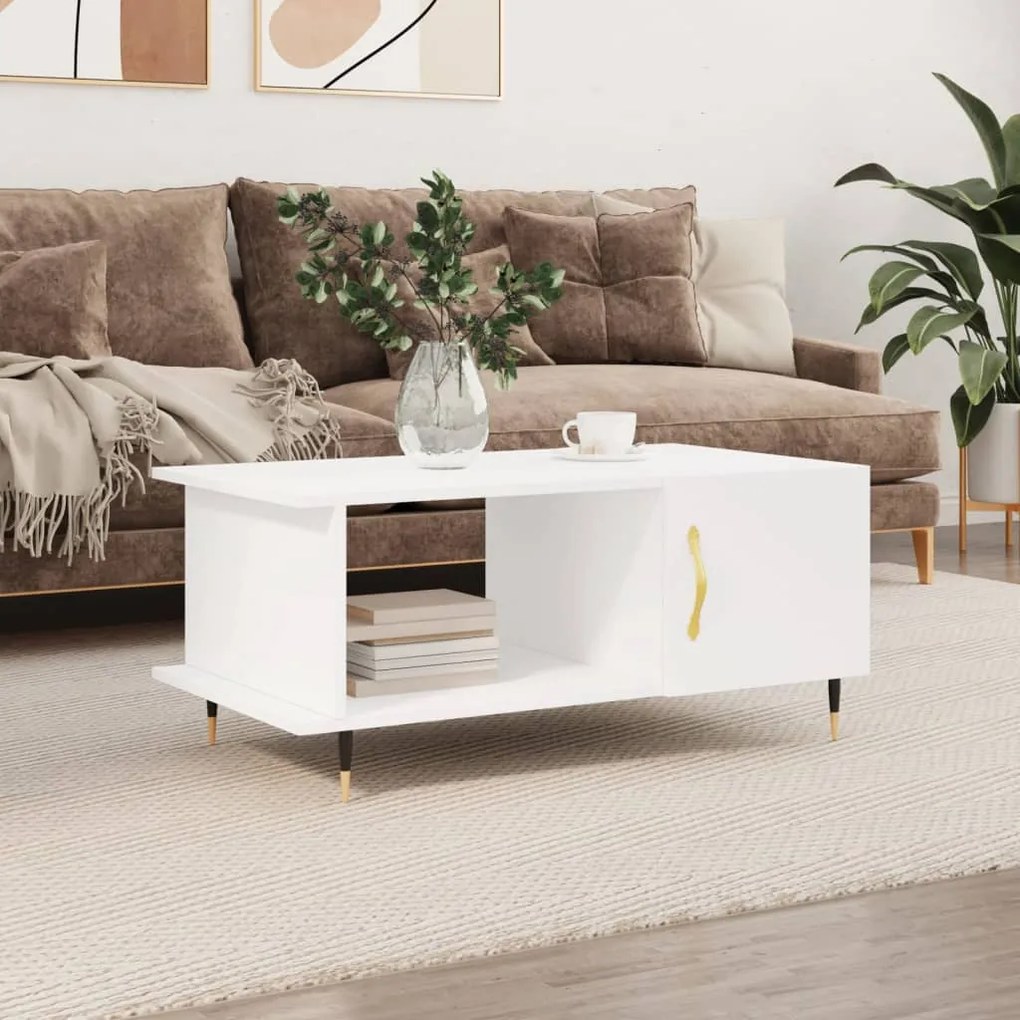 Tavolino Da Salotto Bianco 90x50x40 Cm İn Legno Multistrato /