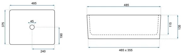 REA-U0669 - Lavabo da appoggio ANITA 37,5x48,5 cm ceramica/bianco lucido