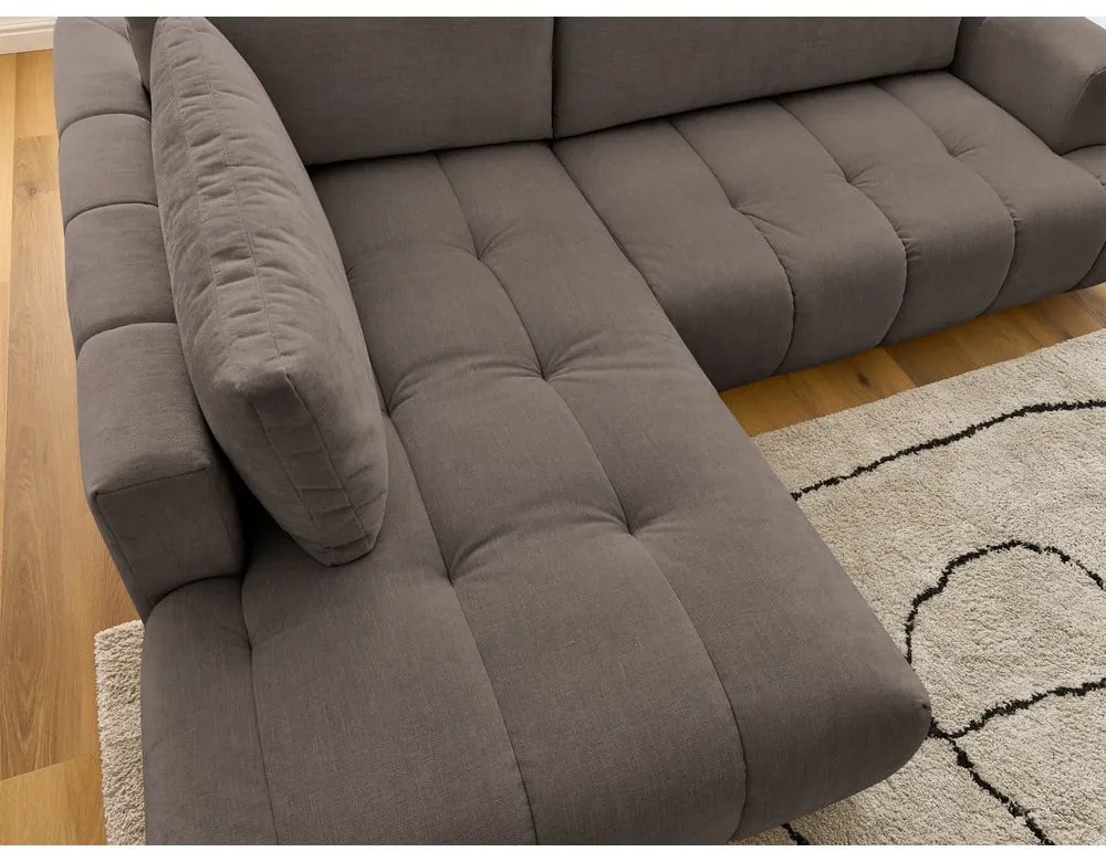 Divano angolare grigio tortora allungabile e con contenitore (penisola a sinistra/a L) con rivestimento in ciniglia Fuji – Bobochic Paris