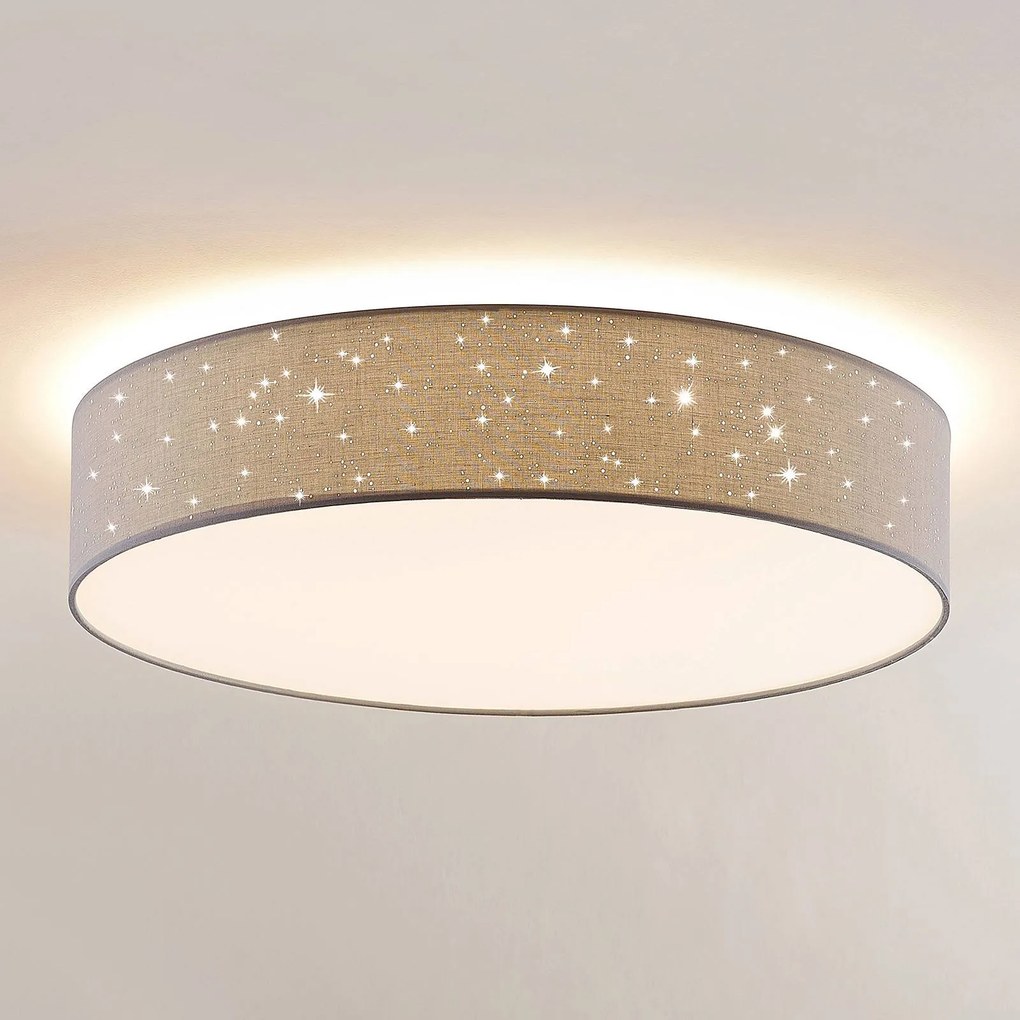 Lindby plafoniera LED Ellamina, 60 cm, grigio chiaro, tessuto