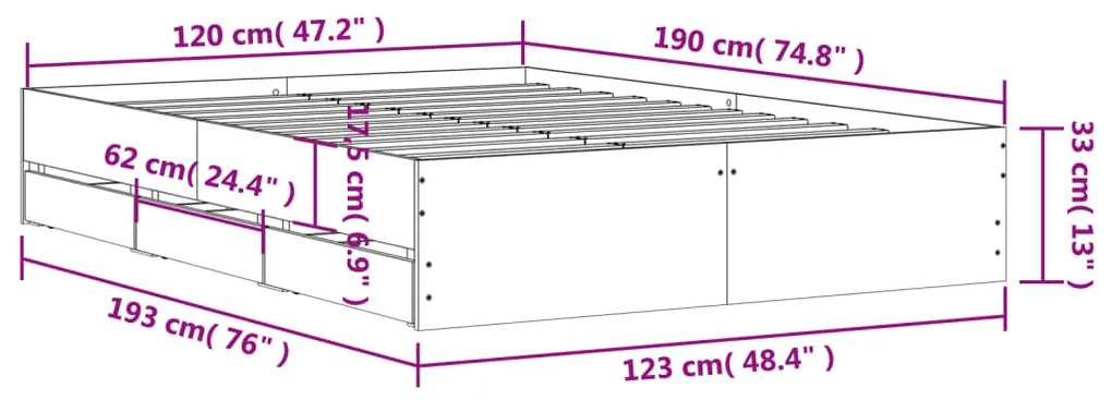 Giroletto Cassetti Rovere Marrone 120x190 cm Legno Multistrato