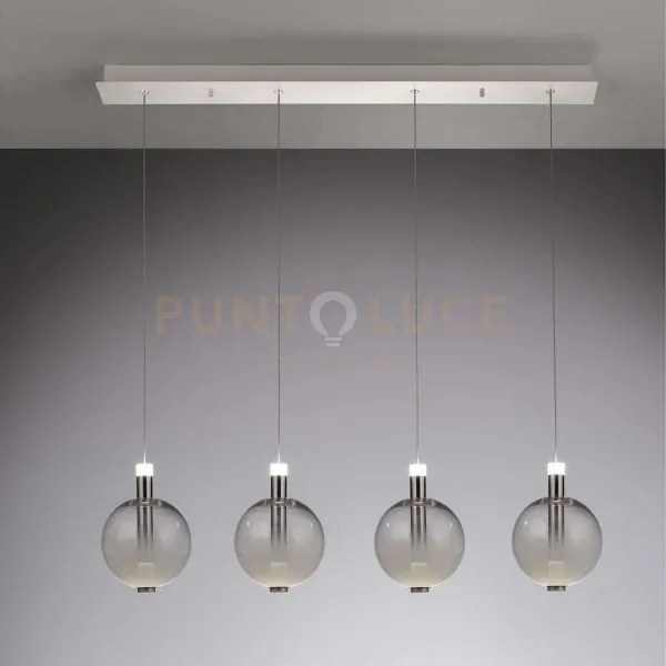 Aurora - lampada a sospensione, tubo nichel satinato con 4 vetri bi...