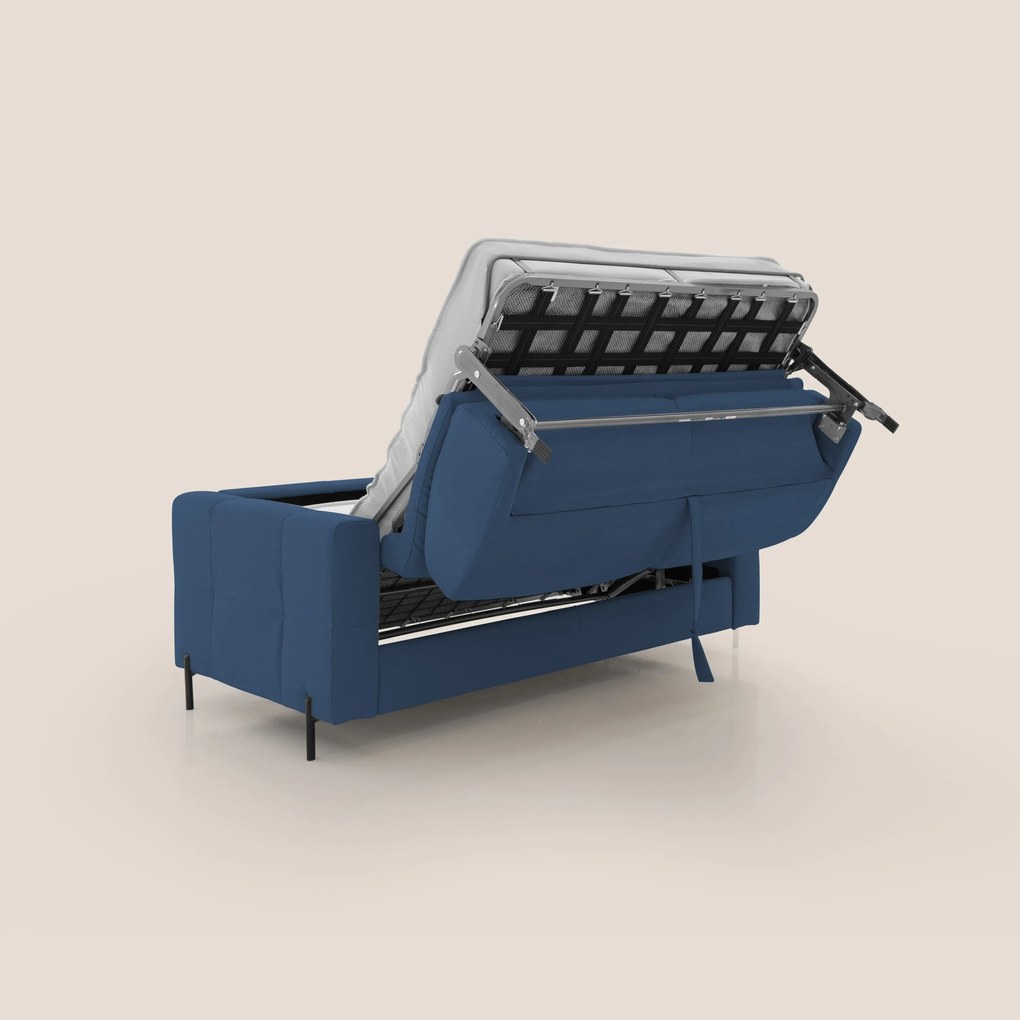 Ortensia divano letto materasso H18 cm con piedi alti in elegante microfibra smacchiabile T11 blu
