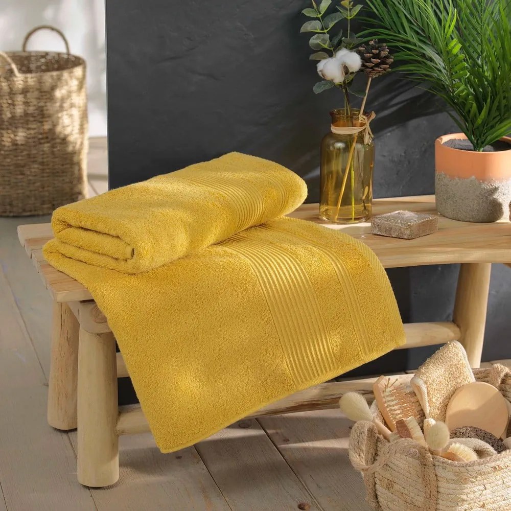 Asciugamano giallo in spugna di cotone 90x150 cm Tendresse - douceur d'intérieur
