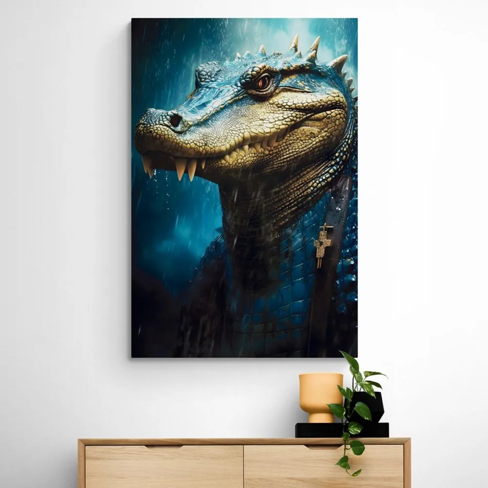 Quadro su tela – Coccodrillo blu-oro