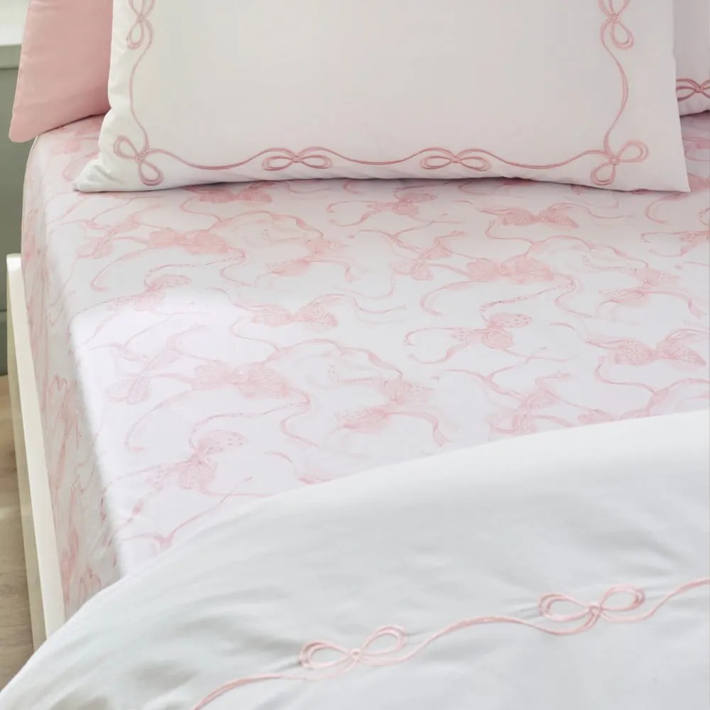 Lenzuolo con angoli bianco e rosa 90x190 cm Bow – Catherine Lansfield