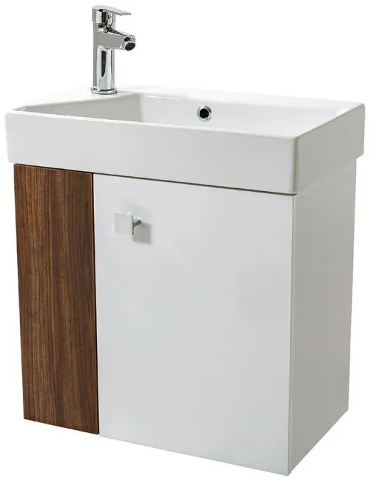 Mobile bagno sospeso salvaspazio 55 cm bianco e noce canaletto con specchio Strada