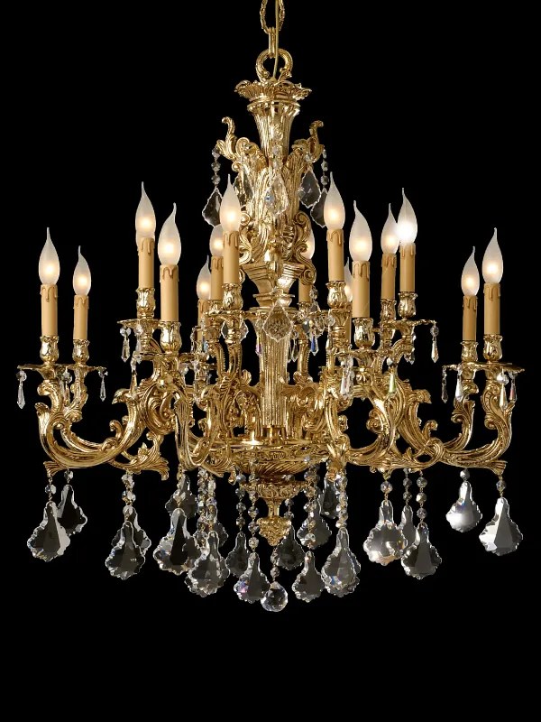 16-light chandelier in brass casting - 12.418. C/16 - Gold Light and Crystal - Arredoluce Oro anticato 24 kt