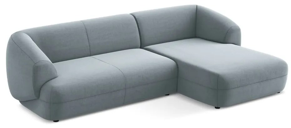 Divano angolare azzurro (con penisola a destra) con rivestimento in velluto Moana – Makamii