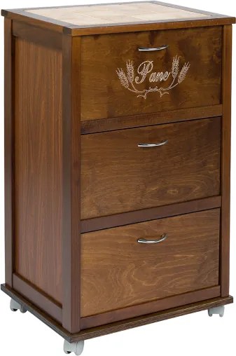 Carrello mobiletto con ante a ribalta e piano in mattonelle NOCE