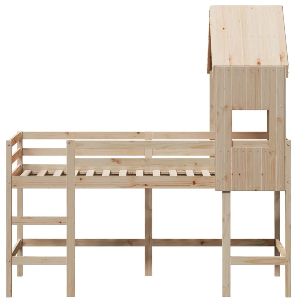 Letto soppalco con scala e tetto 90x190 cm legno massello pino