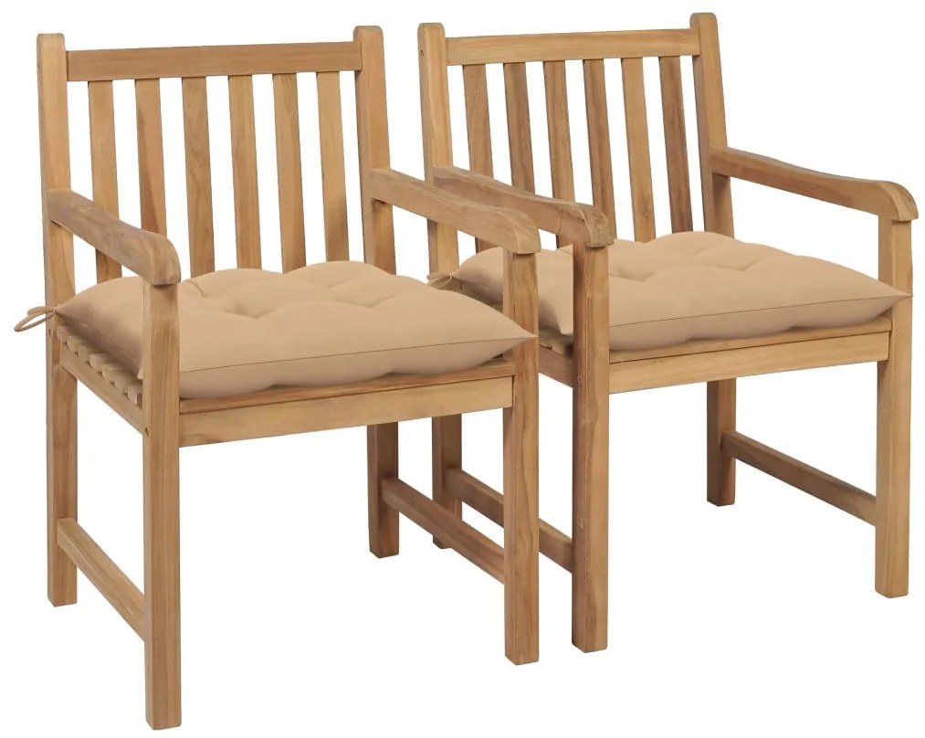 Sedie da giardino 2 pz con cuscini beige massello di teak