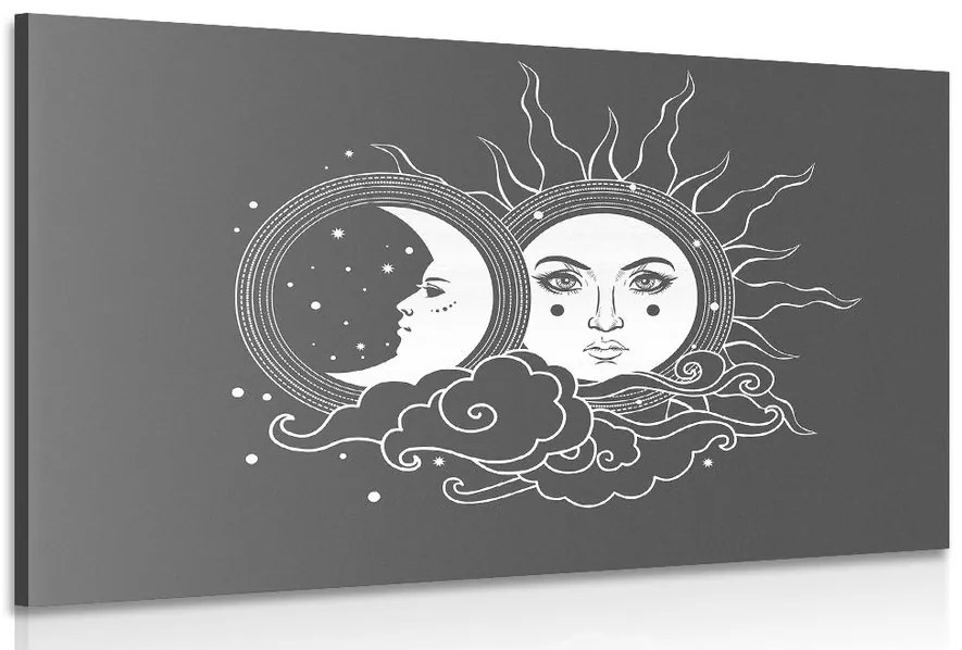 Quadro su tela – Armonia tra sole e luna in bianco e nero
