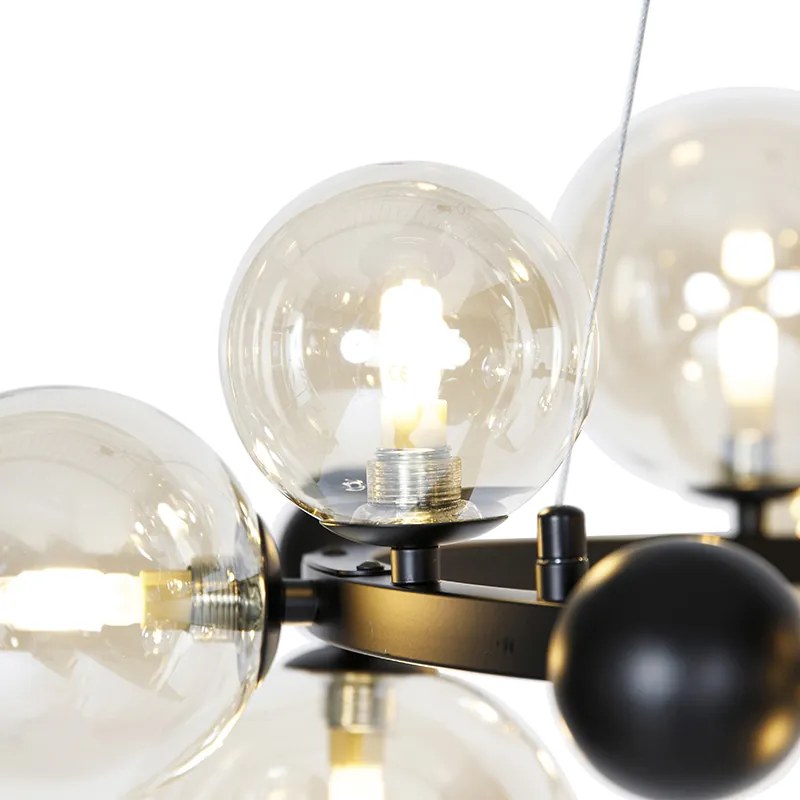 Lampada a sospensione smart nera con vetro ambrato 12 luci con Zigbee G9 - David