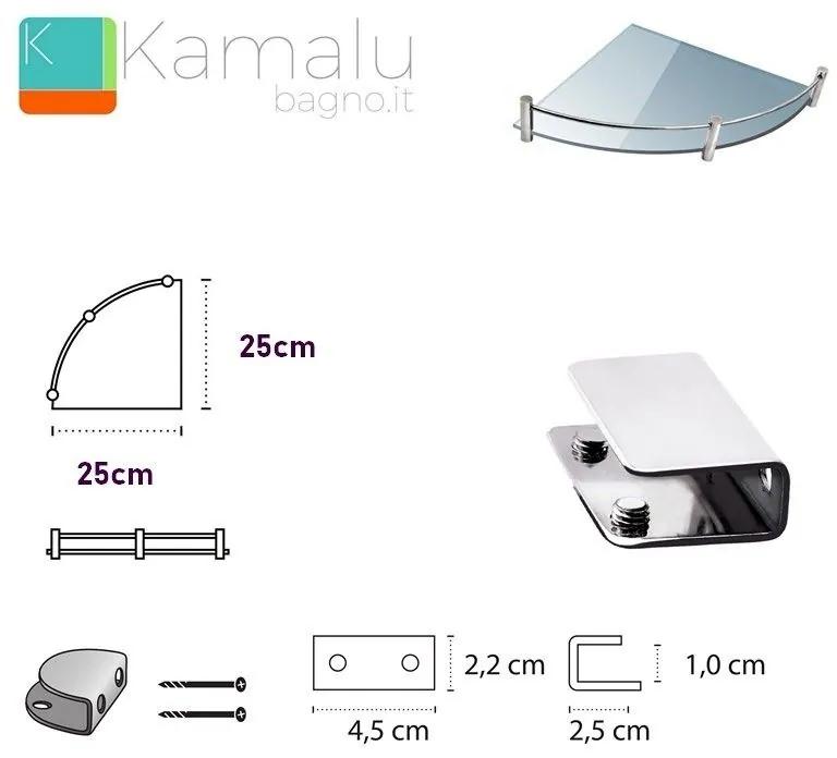 Kamalu - mensola bagno semicircolare 25cm in vetro trasparente vitro-80