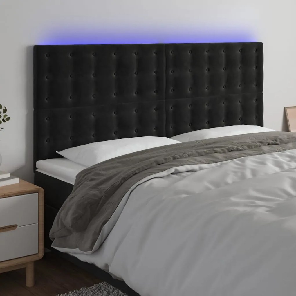 Testiera A Led Nera 160x5x118/128 Cm İn Velluto /