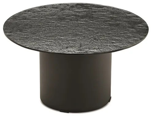 Tavolino tondo WAYLON 60 con base in metallo Nero e piano in vetro martellato Fumč