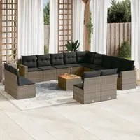 Set Divani da Giardino 14pz con Cuscini in Polyrattan Grigio 3224380