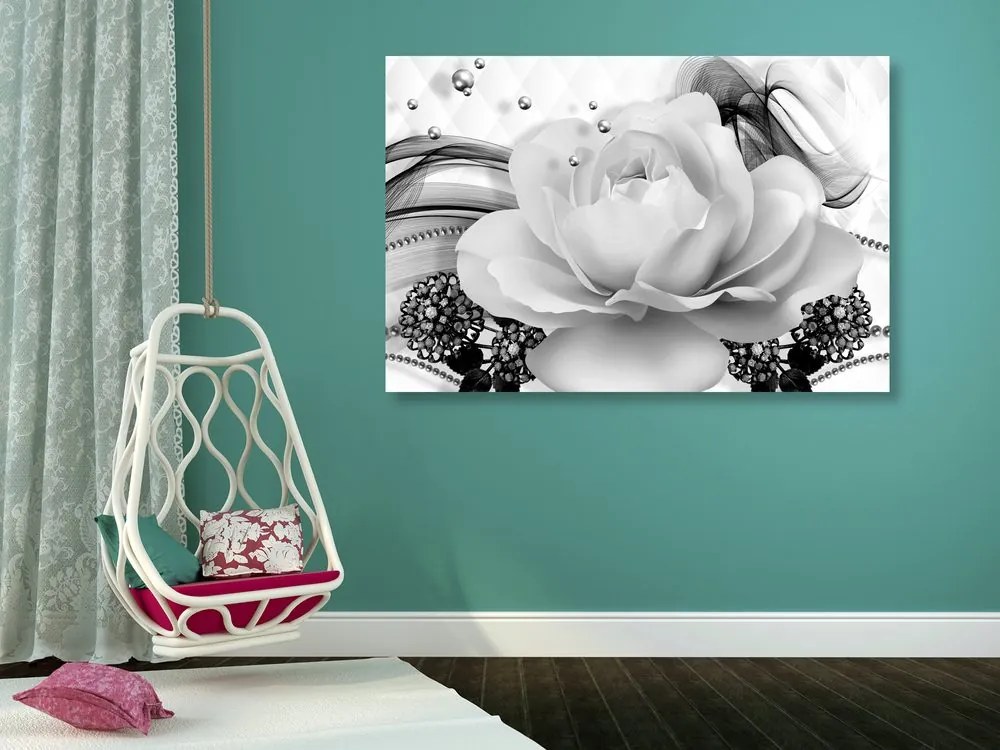 Quadro su tela – Rose di lusso con astrazione in bianco e nero