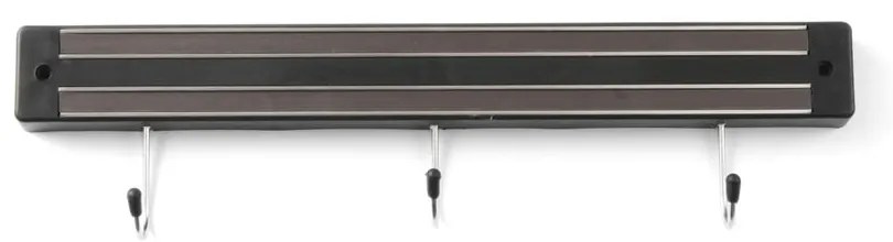 Barra portacoltelli magnetica nera con 3 ganci, lunghezza 34 cm - Hendi