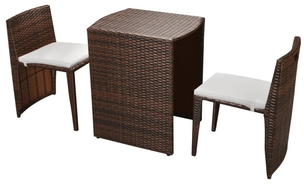 Set da Bistrot 3 pz con Cuscini in Polyrattan Marrone