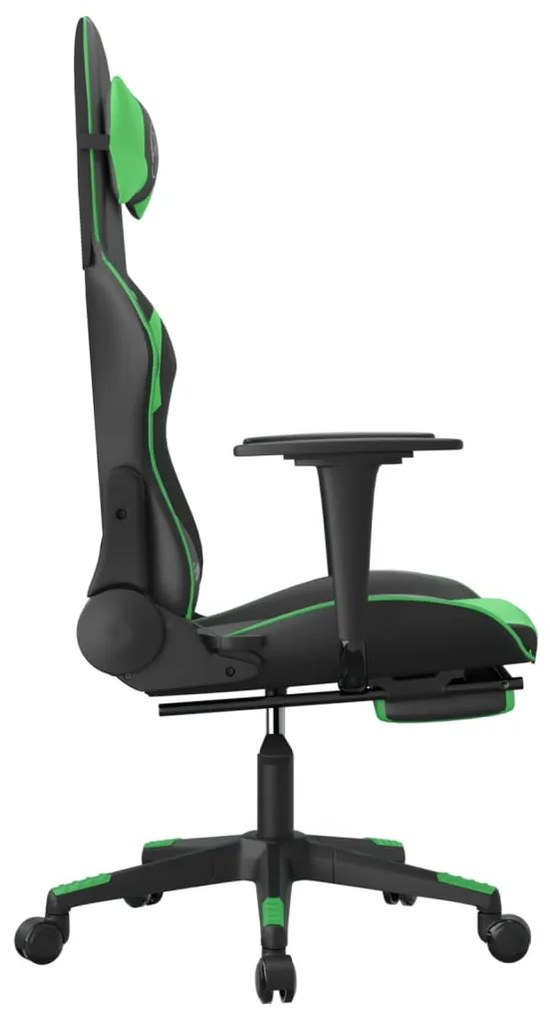 Sedia da gaming massaggio poggiapiedi nero e verde similpelle