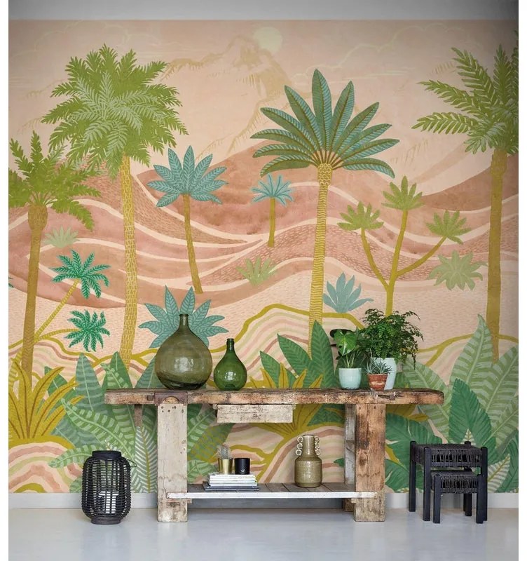 Fotomurale Palm, rosa, verde, azzurro