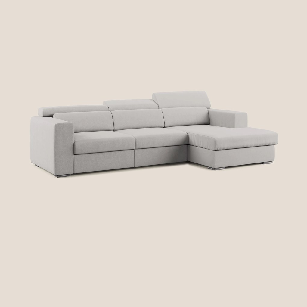 Vegas divano angolare con poggiatesta reclinabili in microfibra impermeabile T11 grigio chiaro