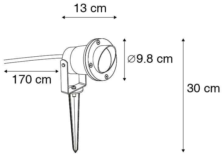 Set di 3 Fari da Giardino a Picchetto Nere con Cavo e Spina IP65 - Done