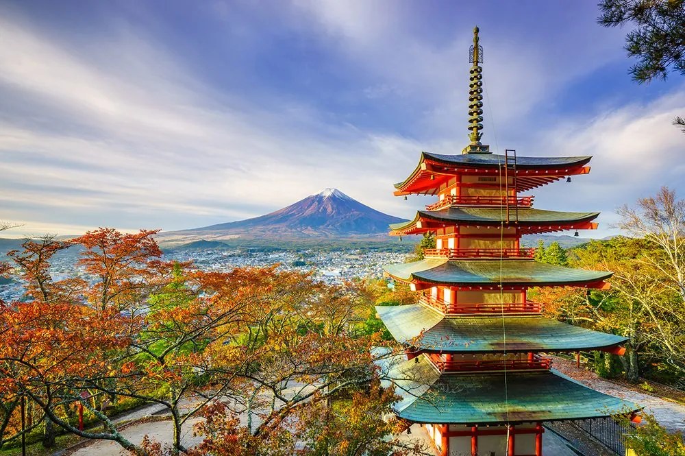 Carta da parati autoadesiva – Vista su Pagoda Chureito e monte Fuji
