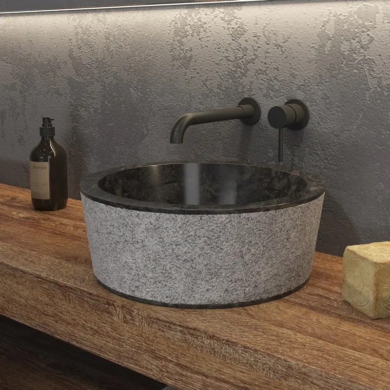 Lavabo bagno design rotondo in marmo nero 40cm |  Litos-TN40 - KAMALU