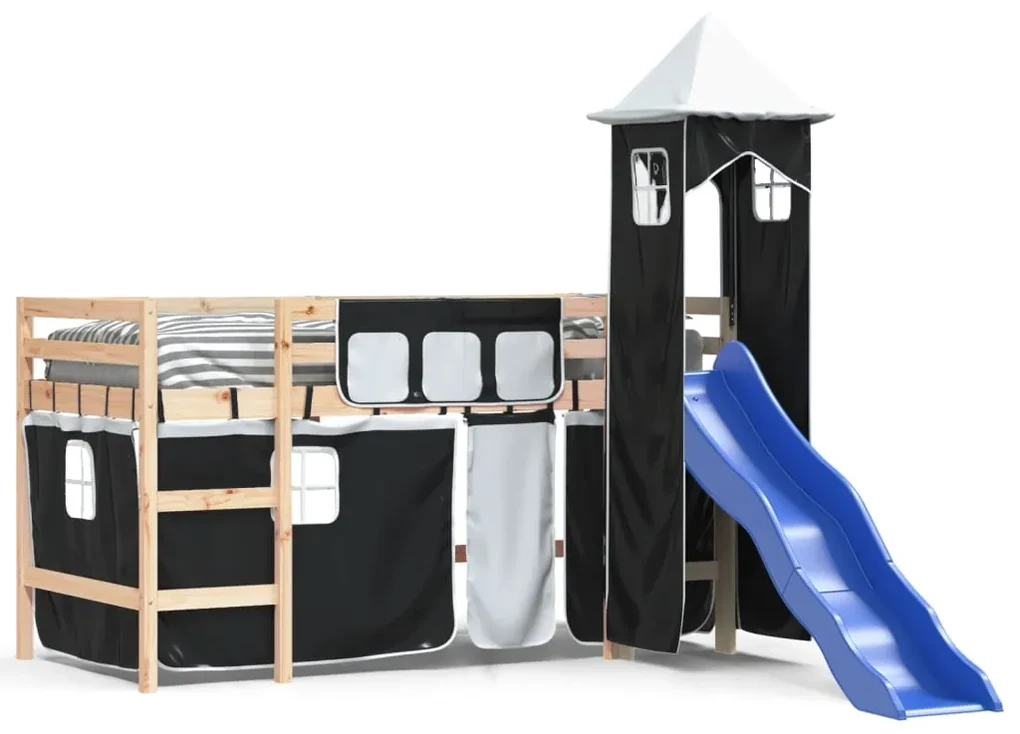 Letto A Soppalco Per Bambini Con Torre, Legno Di Pino, Bianco E Nero, 80x200 Cm | Leroy Merlin