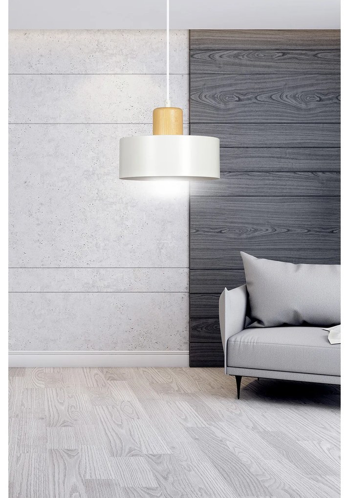 Sospensione Nordica 1 Luce Surya In Acciaio Bianco E Legno