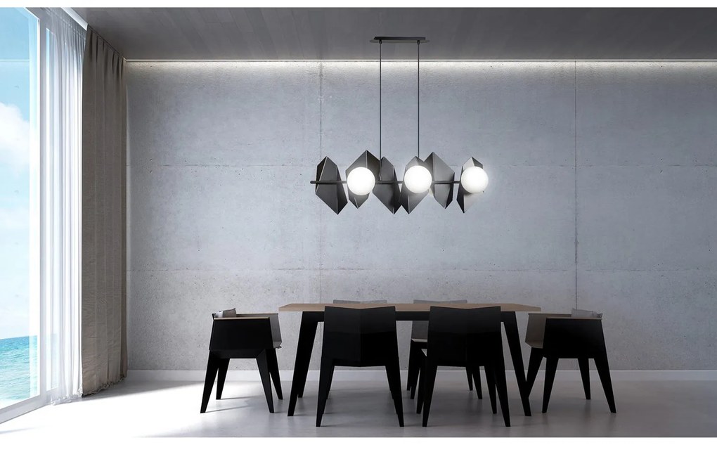 Lampadario Minimal Parvati Acciaio Nero 6 Luci E14 Ip20