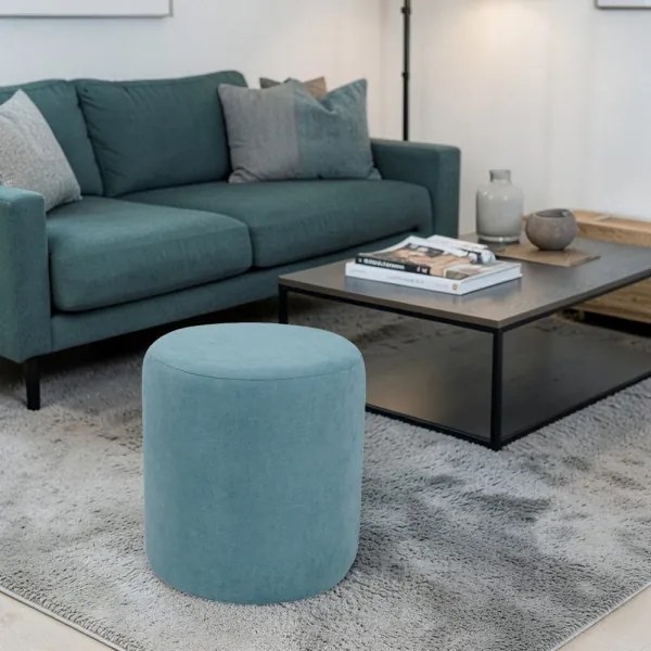 Pouf Tondo Dante D 40 cm in Tessuto Antimacchia Turchese