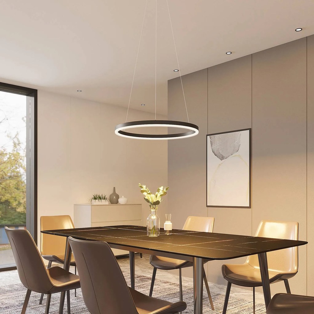 Lampada LED a sospensione Arcchio Albiona, nero, 1 anello, Ø 60 cm