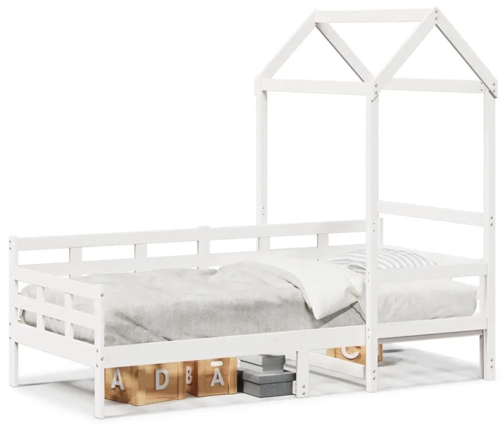 Dormeuse Con Tetto 80x200 Cm Bianco İn Legno Massello Di Pino /