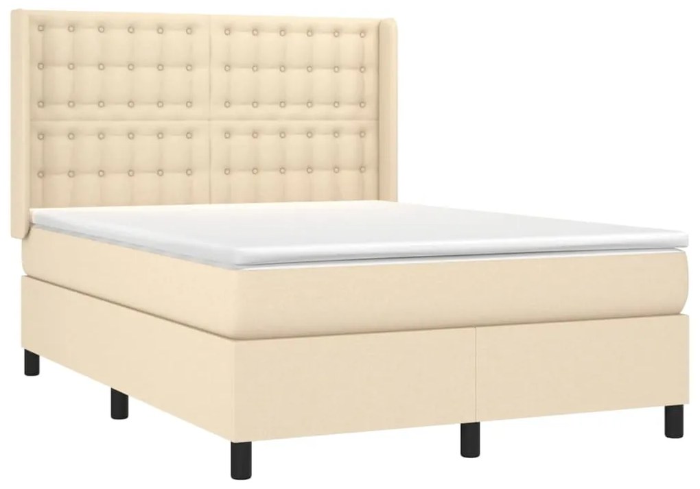 Letto a molle con materasso e led crema 140x200 cm in tessuto